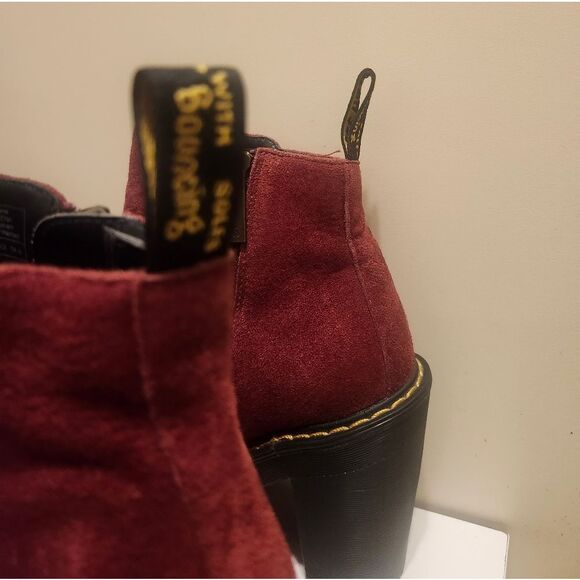 Doc Dr. Martens "Magdalena" Burgundy Suede Chunky Heel Ankle Boots Sz.6 Ret $160 - Picture 4 of 10